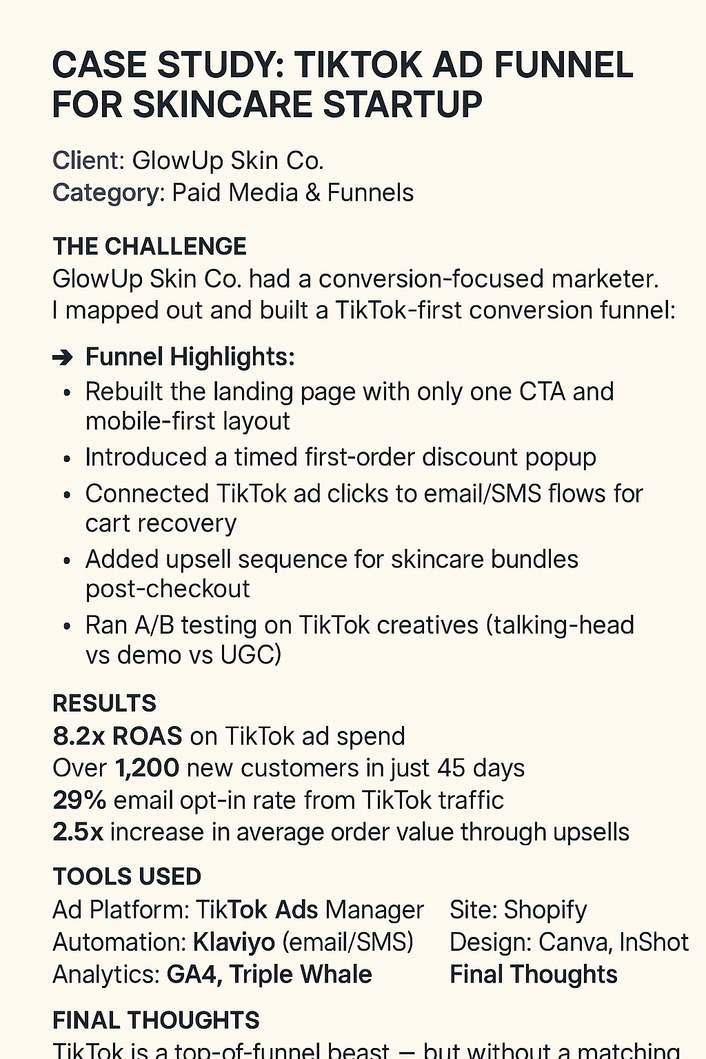 TikTok Ad Funnel for Skin Care Startup